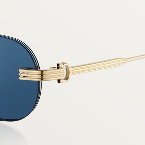 プルミエール ドゥ カルティエ サングラス スムース ゴールドフィニッシュ メタル、ブルーレンズ  