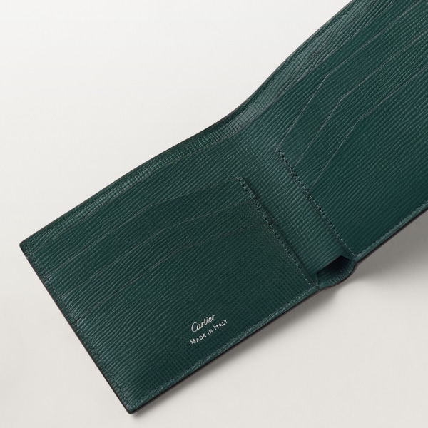 ウォレット ロザンジュ  パイングリーン グレイン カーフスキン、パラジウムフィニッシュ、パイングリーン エナメル