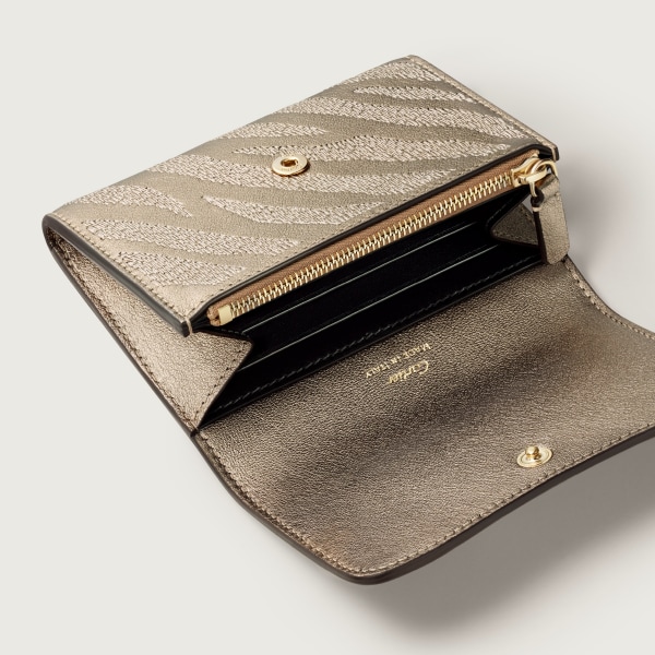 パンテール C ウォレット  パンテール エンブロイダリー、メタリック ゴールド ラムスキン、ゴールドフィニッシュ