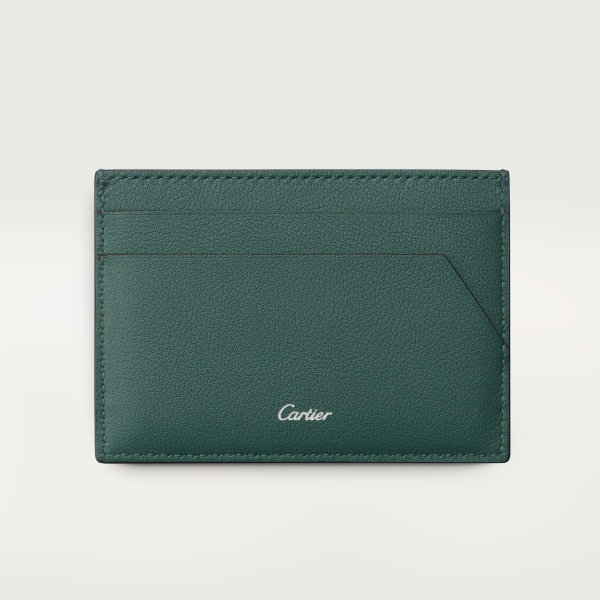 カード ホルダー パンテール  パイングリーン エンボス加工カーフスキン、パラジウムフィニッシュ