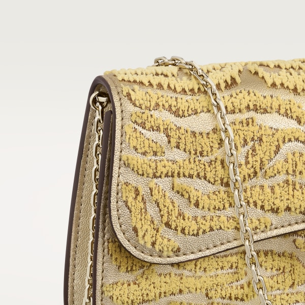 ミニ バッグ パンテール C  ゴールドメタリック カーフスキン、タフテッド パンテールモチーフの刺繍入り