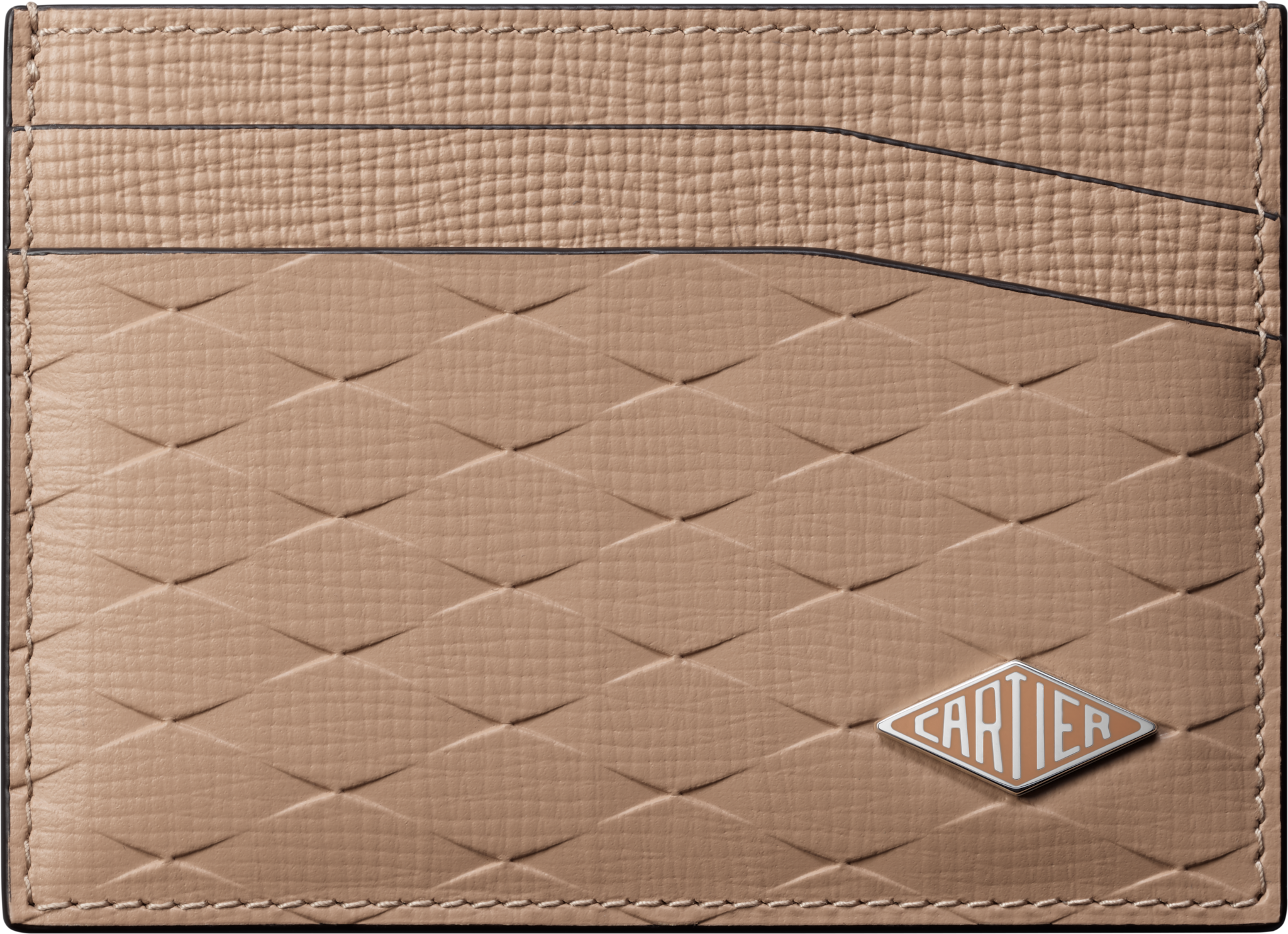 ロザンジュ カードホルダーラテカラー カーフスキン、チェーンリンクパターンのエンボス加工、パラジウムフィニッシュ、エナメル