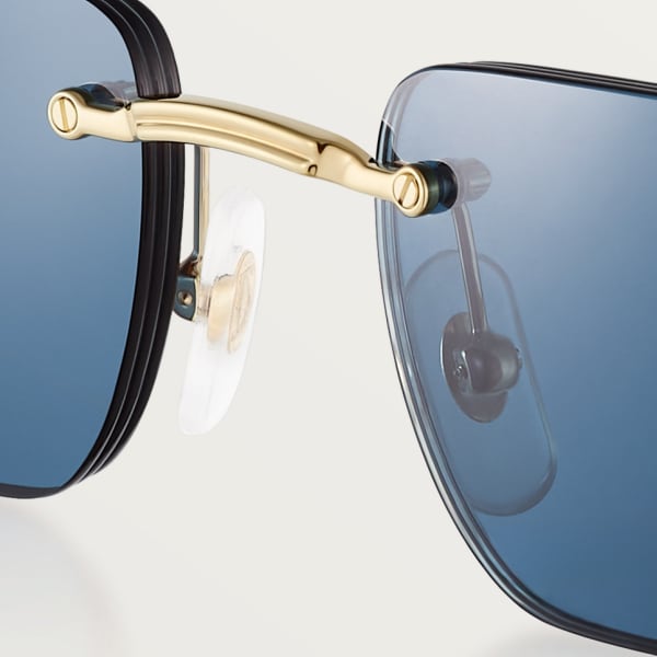 プルミエール ドゥ カルティエ サングラス スムース ゴールドフィニッシュ メタル、ブルーレンズ  