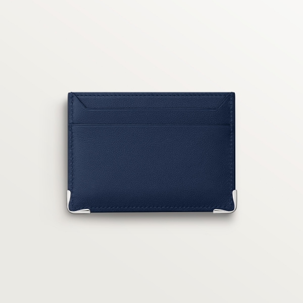 ダブル カードホルダー、マスト ドゥ カルティエ ネイビーブルー パンチング加工ロゴ カーフスキン、パラジウムフィニッシュ