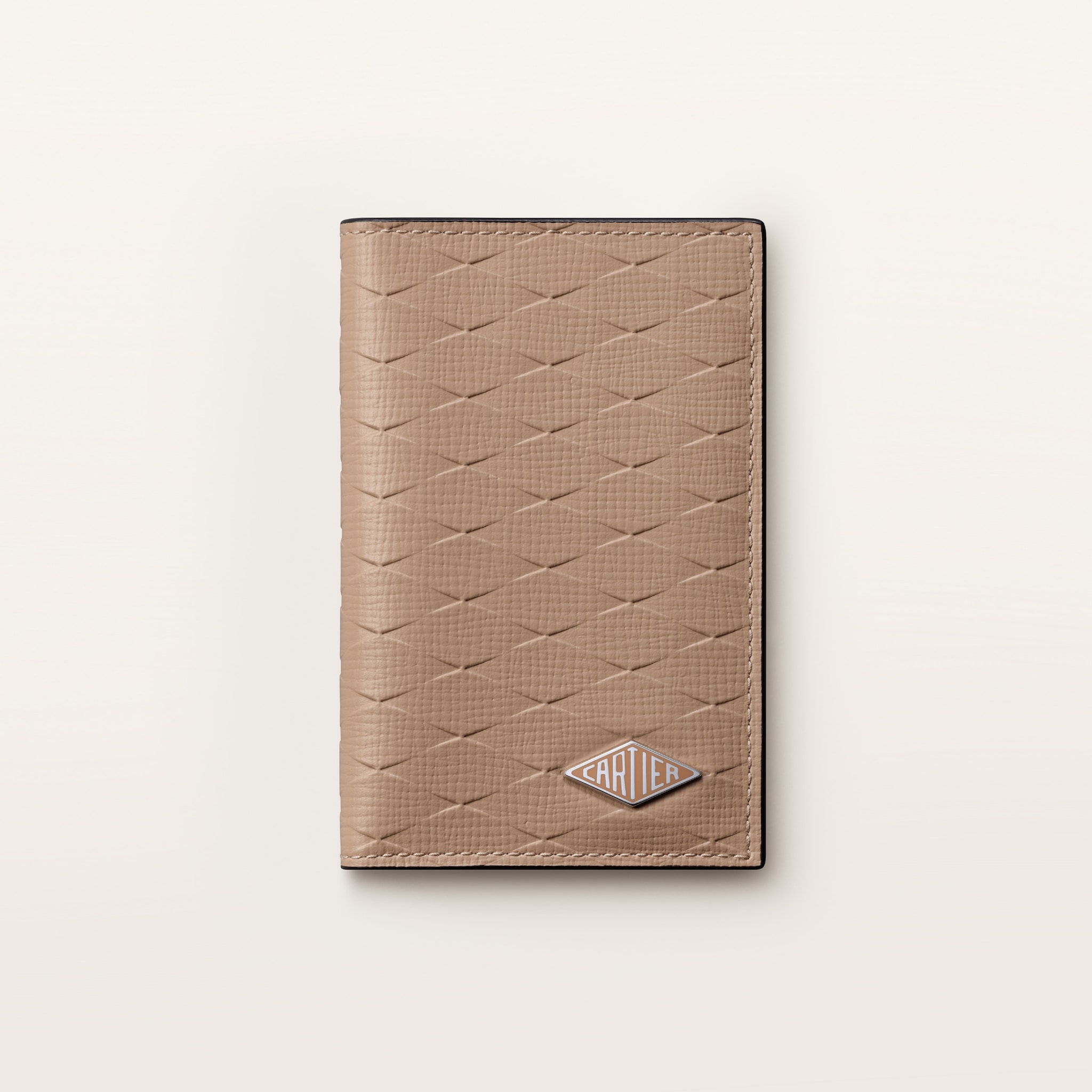 ロザンジュ カードホルダーラテカラー カーフスキン、チェーンリンクパターンのエンボス加工、パラジウムフィニッシュ、エナメル