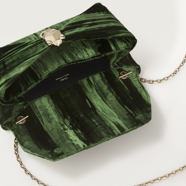 ポーチ パンテール グラフィック グリーン プリーツベルベット、ゴールドフィニッシュ