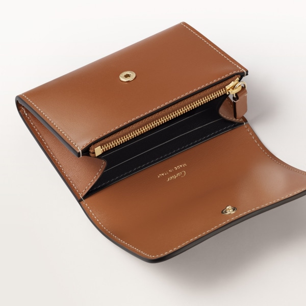 ウォレット パンテール  キャラメル カーフスキン、ゴールドフィニッシュ