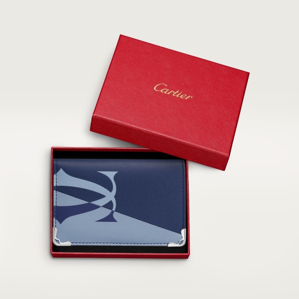 カード ホルダー マスト  ディープブルー＆クラウドグレー スムースカーフスキン、パラジウムフィニッシュ