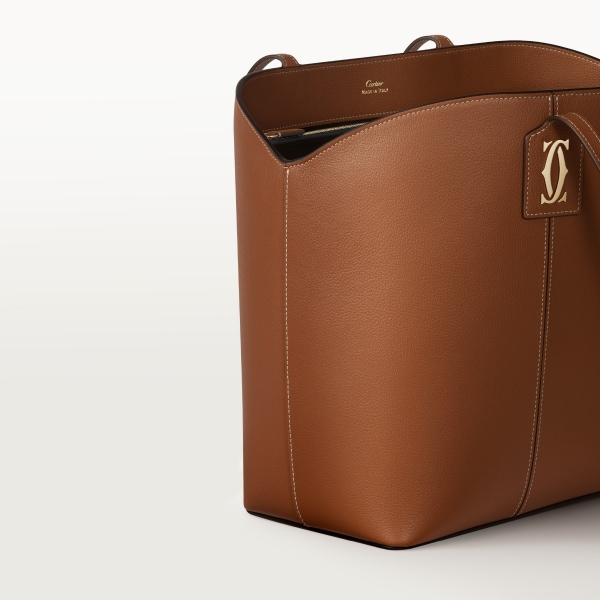 トートバッグ C ドゥ カルティエ  キャラメル グレイン カーフスキン、ゴールドフィニッシュ