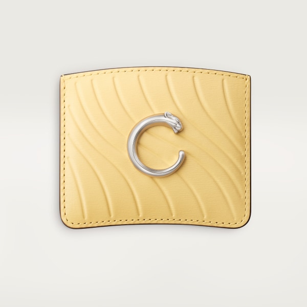 カード ホルダー パンテール C  ミモザイエロー カーフスキン、「Cartier」ロゴの箔押し、パラジウムフィニッシュ