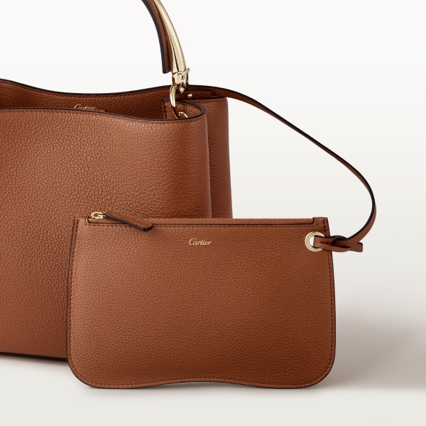 スモール バッグ 
パンテール ドゥーブル  ハンドルバッグ、キャラメル グレイン カーフスキン、ゴールドフィニッシュ