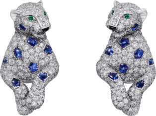 パンテール ドゥ カルティエ イヤリング、サファイア、パヴェセッティング ホワイトゴールド、オニキス、サファイア、エメラルド、ダイヤモンド