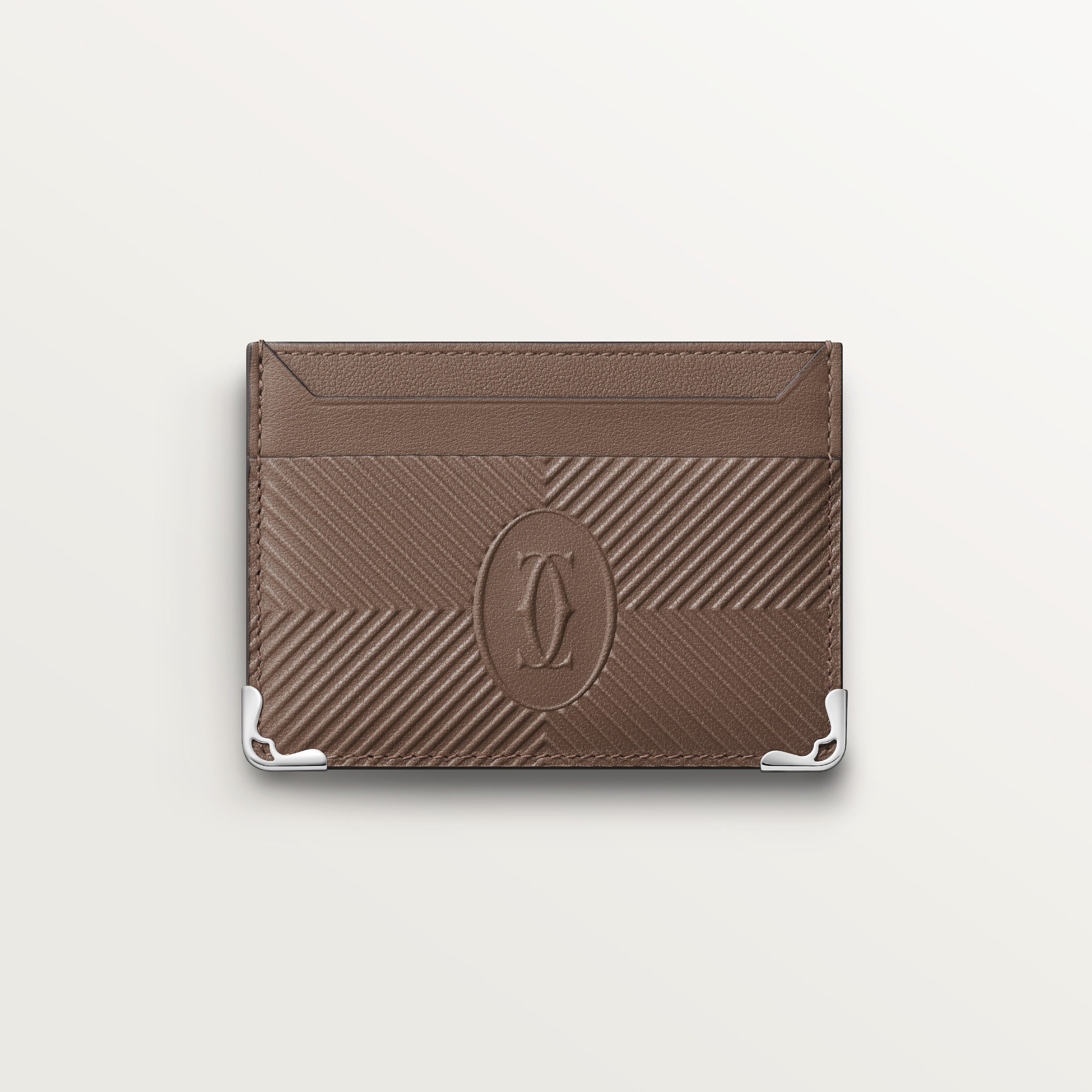 マスト カードホルダー デボス加工 ペッパーグレー カーフレザー、ゴドロンモチーフ、エンボス加工 パラジウムフィニッシュ 