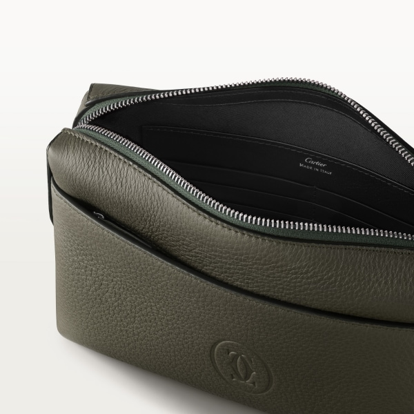 ポーチ マスト  カーキ カーフスキン、パラジウムフィニッシュ