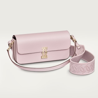 イーストウェストバッグ C ドゥ カルティエ  ペタルピンク テクスチャー カーフスキン、刺繍入り、ゴールドフィニッシュ