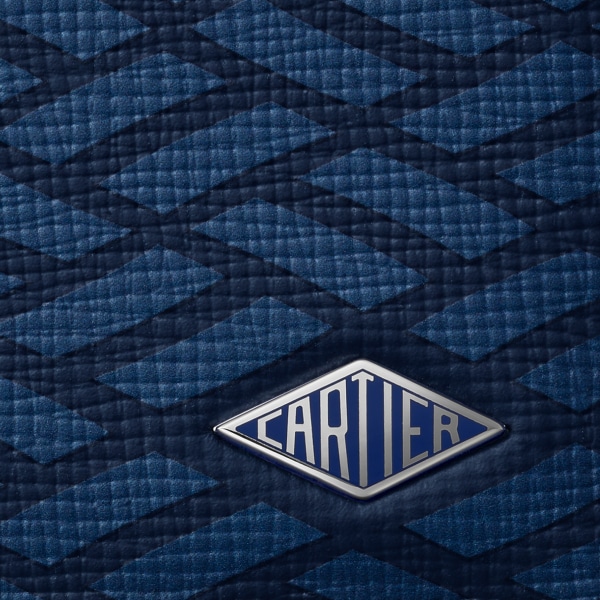 カード ホルダー ロザンジュ  ネイビーブルー グレインド カーフスキン、ダイヤモンドシェイプ モチーフ プリント、パラジウムフィニッシュ、エナメル　