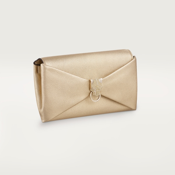 ポーチ パンテール グラフィック ゴールドメタリック カーフスキン、ゴールドフィニッシュ