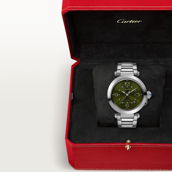 パシャ ドゥ カルティエ ウォッチ 41mm、自動巻き、スティール、（交換可能）メタルとレザーストラップ