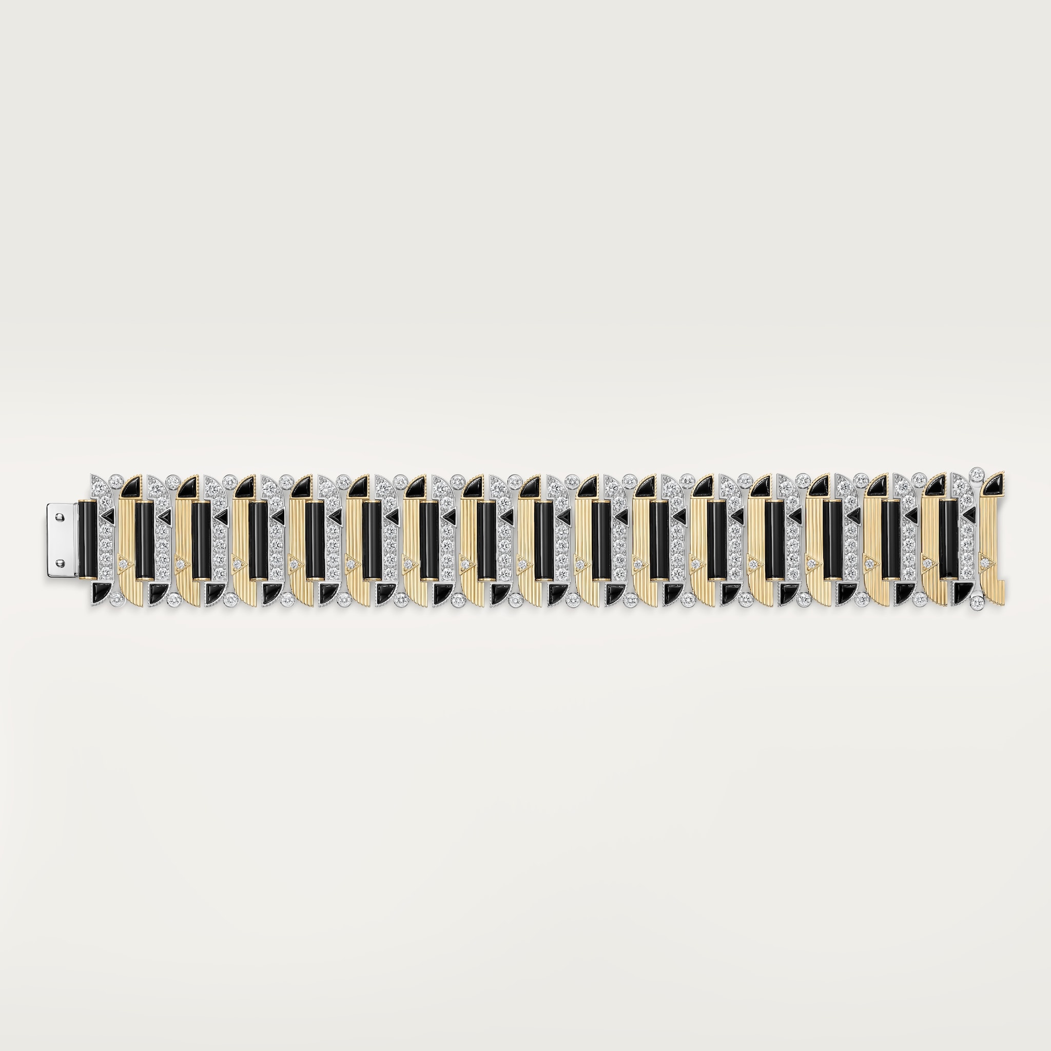 ジオメトリー＆コントラスト ブレスレット、オニキス、パヴェイエローゴールド、ホワイトゴールド、オニキス、ダイヤモンド