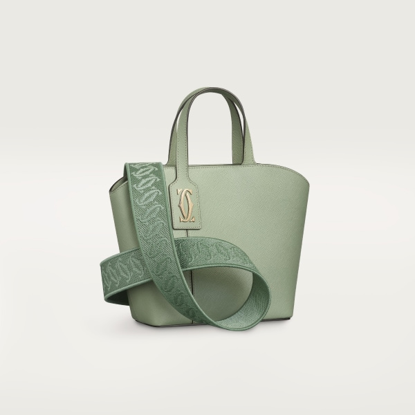 ミニ トートバッグ C ドゥ カルティエ  セージグリーン テクスチャード カーフスキン、エンブロイダリー、ゴールドフィニッシュ