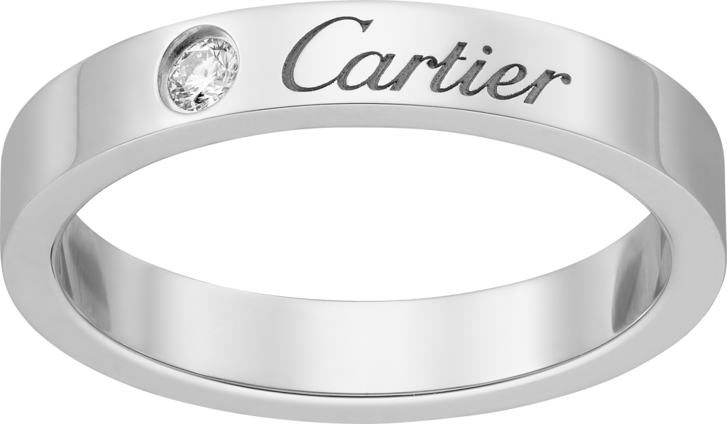 カルティエ Cartier リング C ドゥ カルティエ ウェディング バンド B4051300 エングレーブド ロゴ 3mm 1ポイント ダイヤモンド 0.03ct PT950 8号 / #48