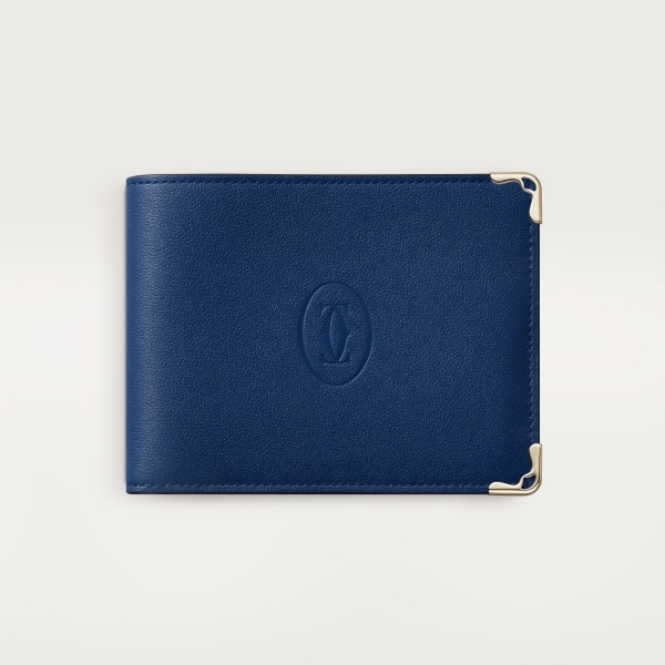 ウォレット マスト  ディープブルー カーフスキン、ゴールドフィニッシュ