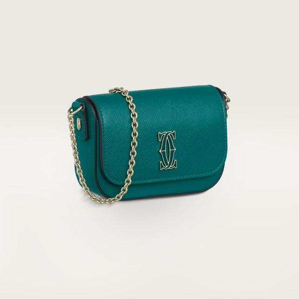 マイクロモデル チェーンバッグ、C ドゥ カルティエ ペトロールブルー テクスチャー カーフスキン、ゴールドフィニッシュ、ペトロールブルー エナメル