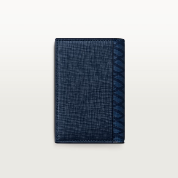 カード ホルダー ロザンジュ  ネイビーブルー グレインド カーフスキン、ダイヤモンドシェイプ モチーフ プリント、パラジウムフィニッシュ、エナメル　