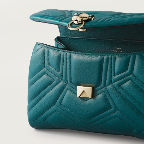 パンテール ドゥ カルティエ チェーンバッグ スモール ペトロールブルー キルティング カーフスキン、ゴールドフィニッシュ