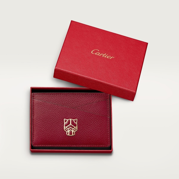 カード ホルダー パンテール グラフィック  ボルドーカラー カーフスキン、ゴールドフィニッシュ