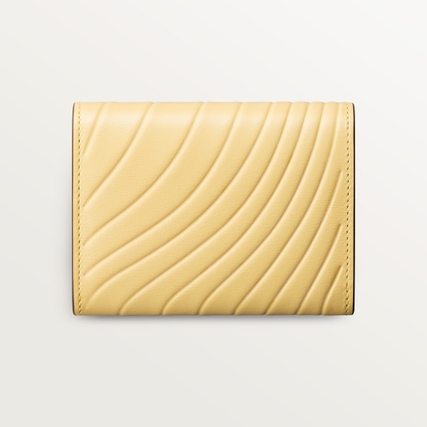 ウォレット パンテール C  ミモザイエロー カーフスキン、「Cartier」ロゴの箔押し、パラジウムフィニッシュ
