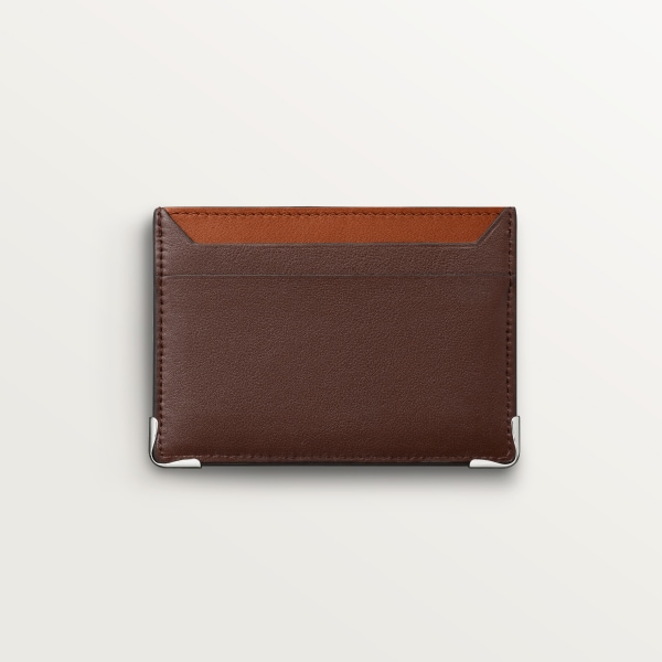 ダブル カードホルダー、マスト ドゥ カルティエ チョコレート ドット カーフスキン、パラジウムフィニッシュ