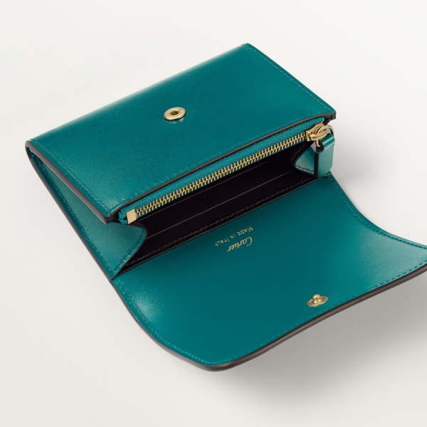パンテール ドゥ カルティエ ミニ ウォレット ペトロールブルー カーフスキン、ゴールドフィニッシュ
