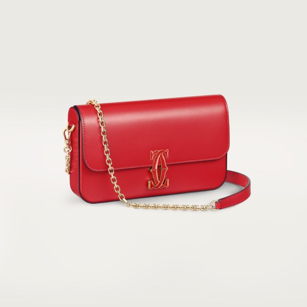 C ドゥ カルティエ チェーンバッグ ミニ  レッド カーフスキン、ゴールドフィニッシュ、レッド エナメル