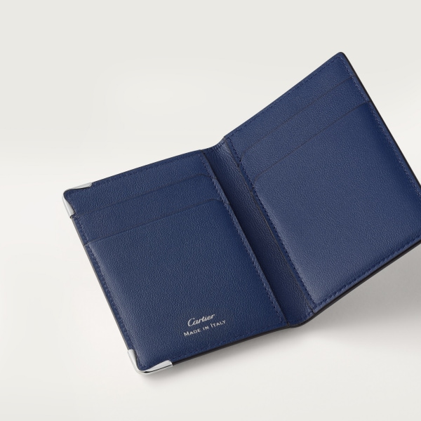 カード ホルダー マスト  ディープブルー＆クラウドグレー スムースカーフスキン、パラジウムフィニッシュ