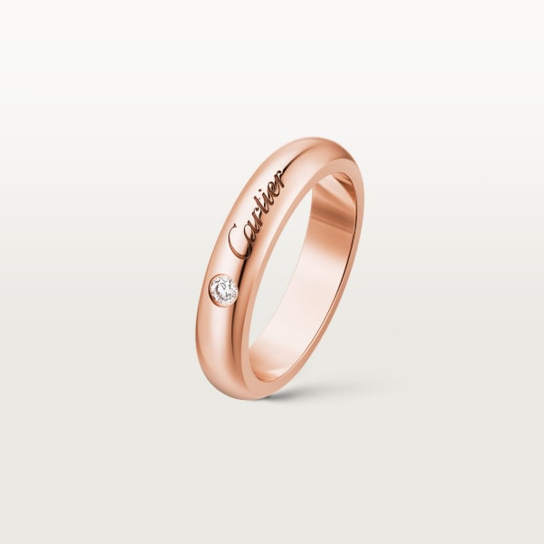 C ドゥ カルティエ ウェディングリング、幅4mm、ダイヤモンド1石 ピンクゴールド、ダイヤモンド