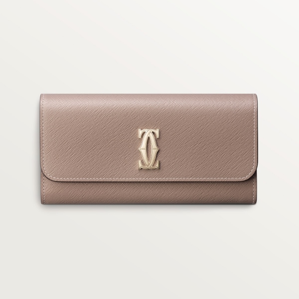 ウォレット C ドゥ カルティエ  クレイカラー テクスチャード カーフスキン、ゴールドフィニッシュ