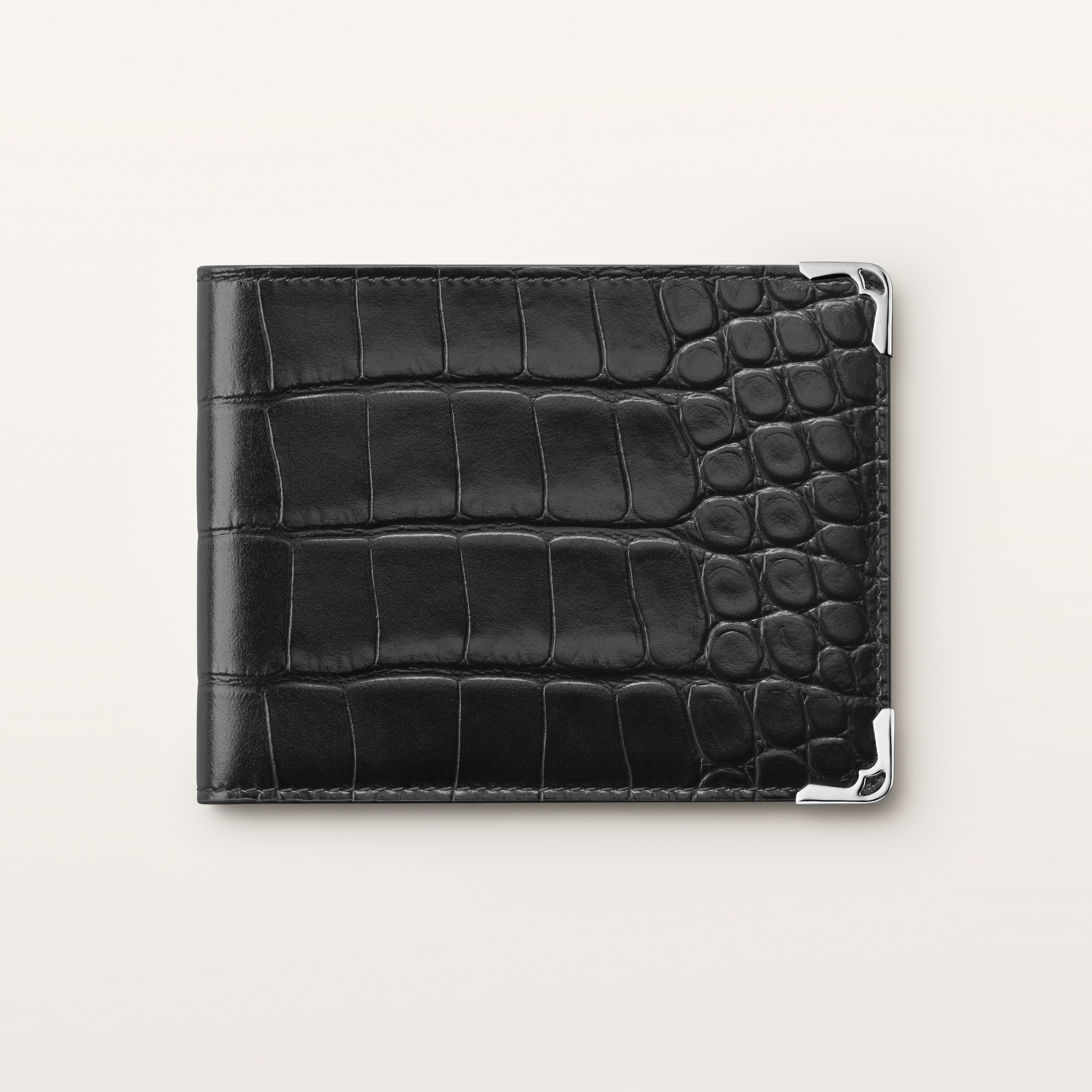 マスト ウォレットブラック アリゲータースキン、パラジウムフィニッシュ