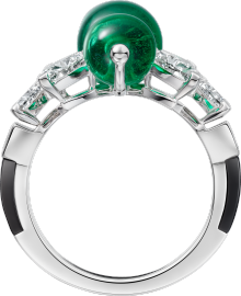アン エキリーブル リング、エメラルド、パヴェ ホワイトゴールド、オニキス、エメラルド、ダイヤモンド