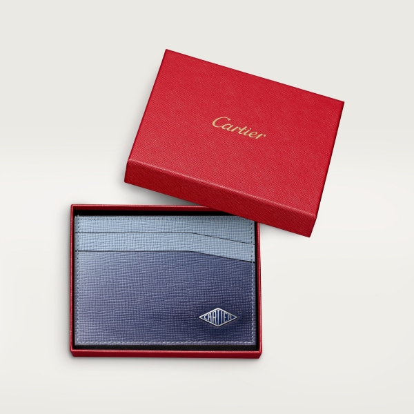 カード ホルダー ロザンジュ  ディープブルー＆クラウドグレー グラデーションカーフスキン、パラジウム＆エナメルフィニッシュ