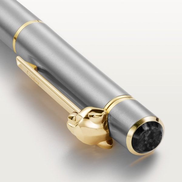 パンテール ドゥ カルティエ ボールペン スモールモデル、ブラッシュドメタル、パラジウムフィニッシュ、ゴールドフィニッシュ
