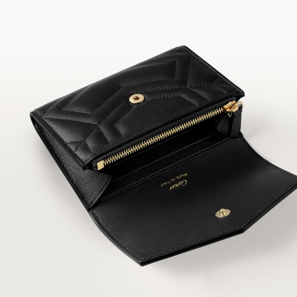 ウォレット パンテール グラフィック  ブラックキルティング カーフスキン、ゴールドフィニッシュ