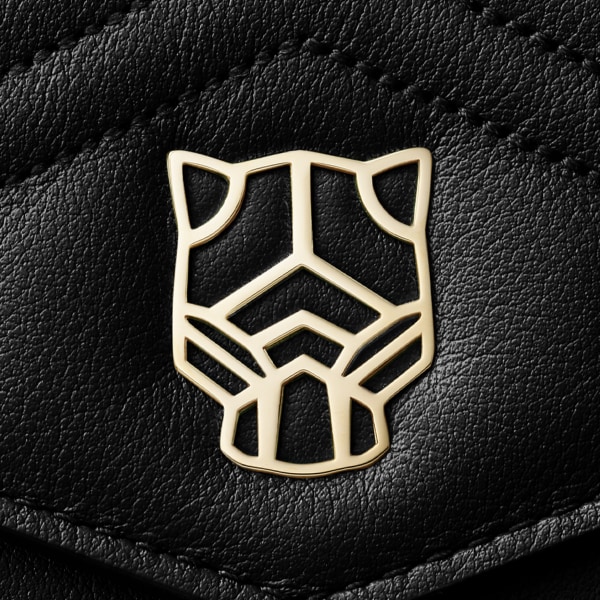 ウォレット パンテール グラフィック  ブラックキルティング カーフスキン、ゴールドフィニッシュ