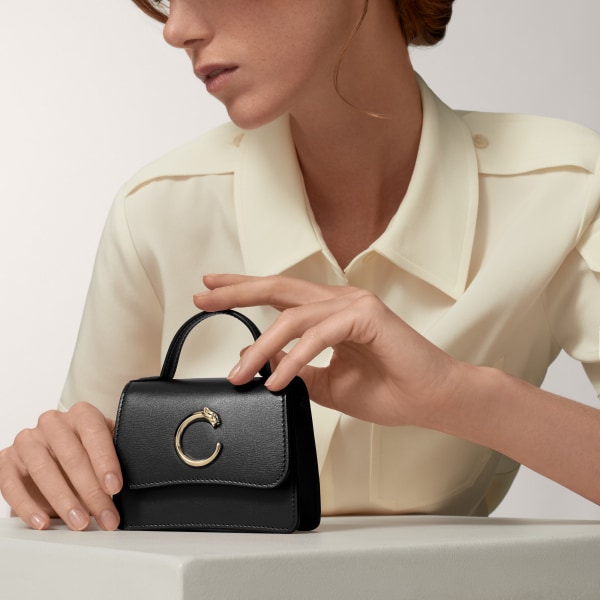 マイクロ バッグ パンテール C  ブラック カーフスキン、ゴールドフィニッシュ