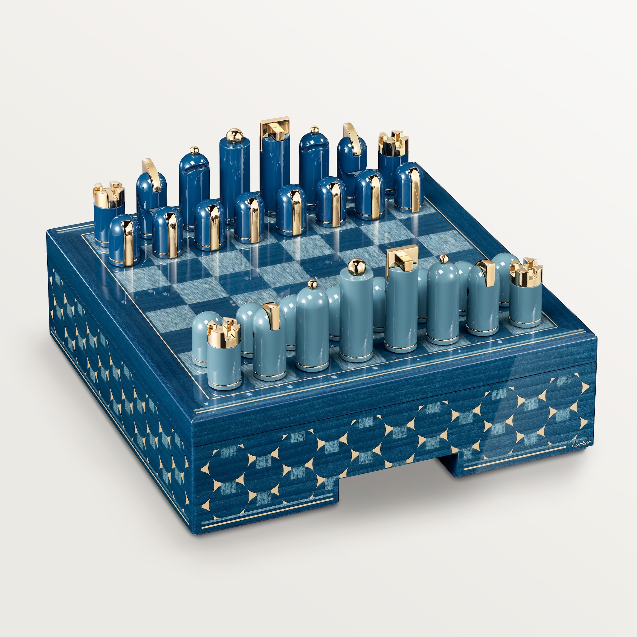 カルティエ ジオメトリック チェス セットラッカーウッド、ゴールドカラー トランスファー