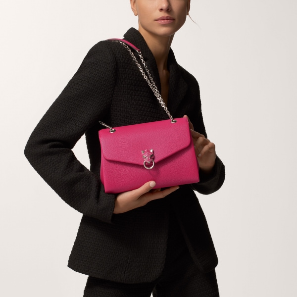 スモール バッグ パンテール グラフィック  ラズベリー カーフスキン、パラジウムフィニッシュ