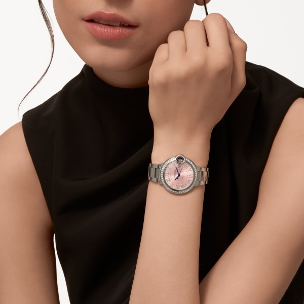 バロン ブルー ドゥ カルティエ ウォッチ 33mm、自動巻きメカニカルムーブメント、スティール、ダイヤモンド