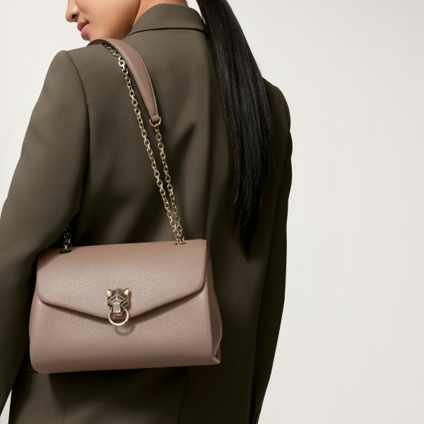 スモール バッグ パンテール グラフィック  クレイカラー グレインド カーフスキン、ゴールドフィニッシュ