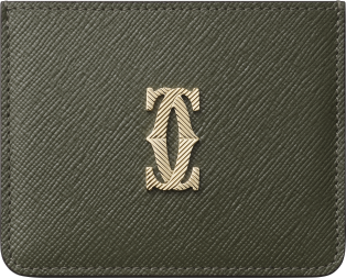 シンプルカードホルダー、C ドゥ カルティエ グリーンティー デボス加工カーフスキン、ゴドロンモチーフ、ゴールドフィニッシュ ゴドロンモチーフ