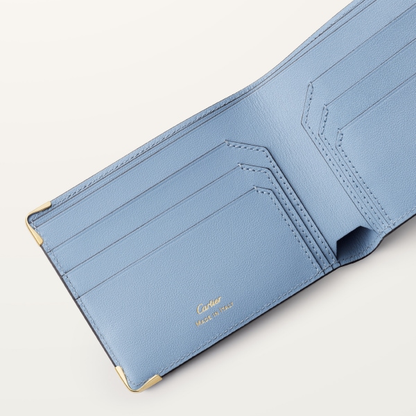 ウォレット 
マスト  スレートグレー＆スカイブルー カーフスキン、ゴールドフィニッシュ